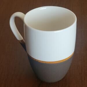 STARBUCKS Coffee Mug 2008 Two Toned Cream Espresso Brown 12 Oz
